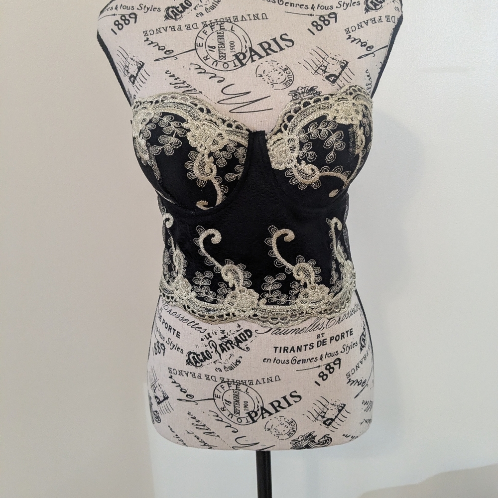 Black and Gold Embroidered Bustier